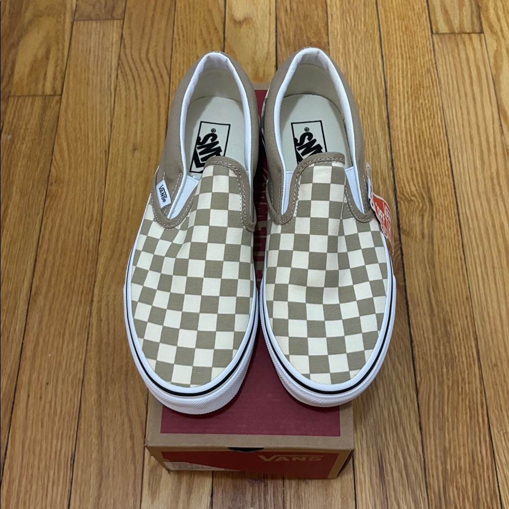 Brand New!! Vans Slip-On Checkerboard Sneakers - Dark Beige/Light Beige
